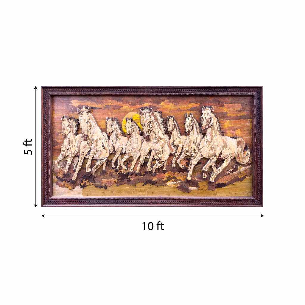 Mysore Wooden Inlay Running Horse Wall Panel