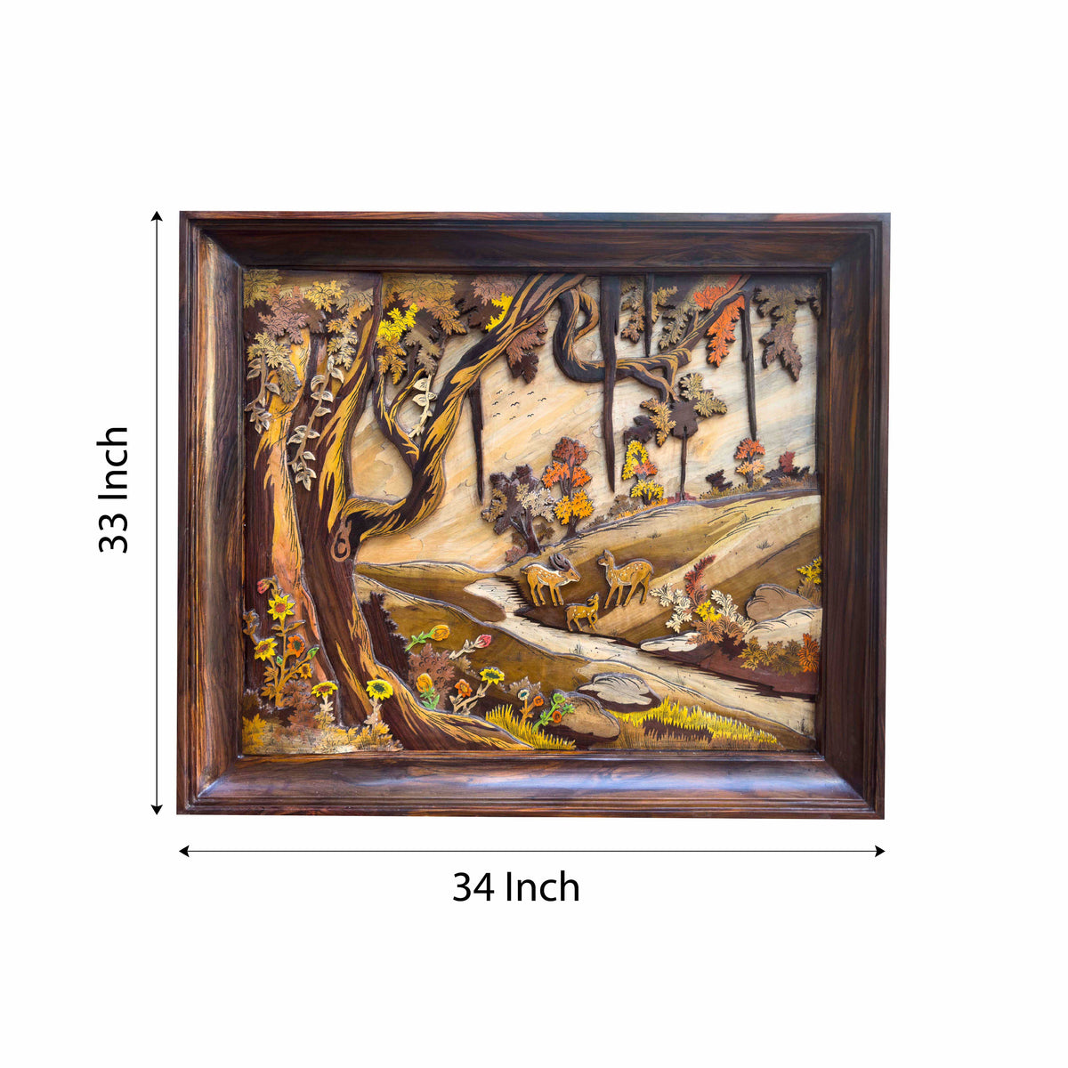 Mysore Wooden Inlay Forest Scenery Panel