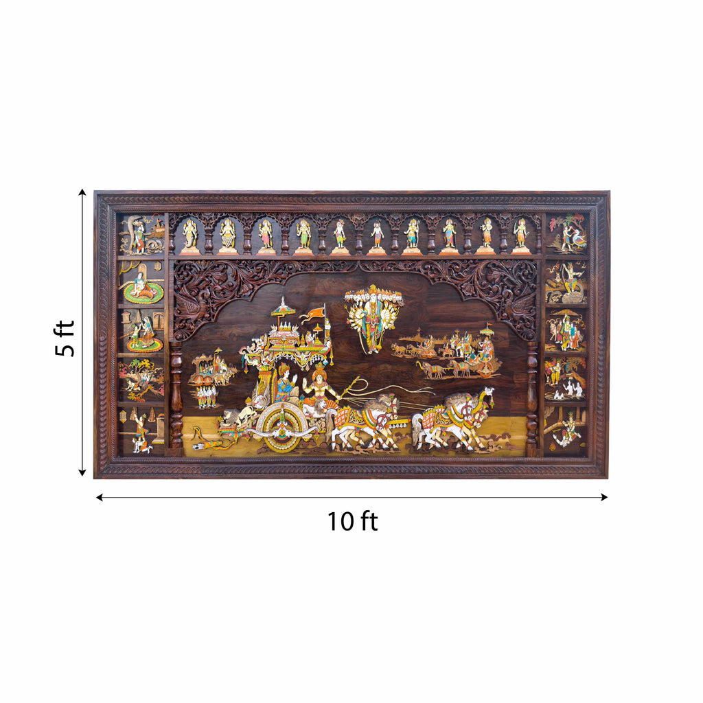 Mysore Wooden Inlay Rosewood Geethopadesam Panel