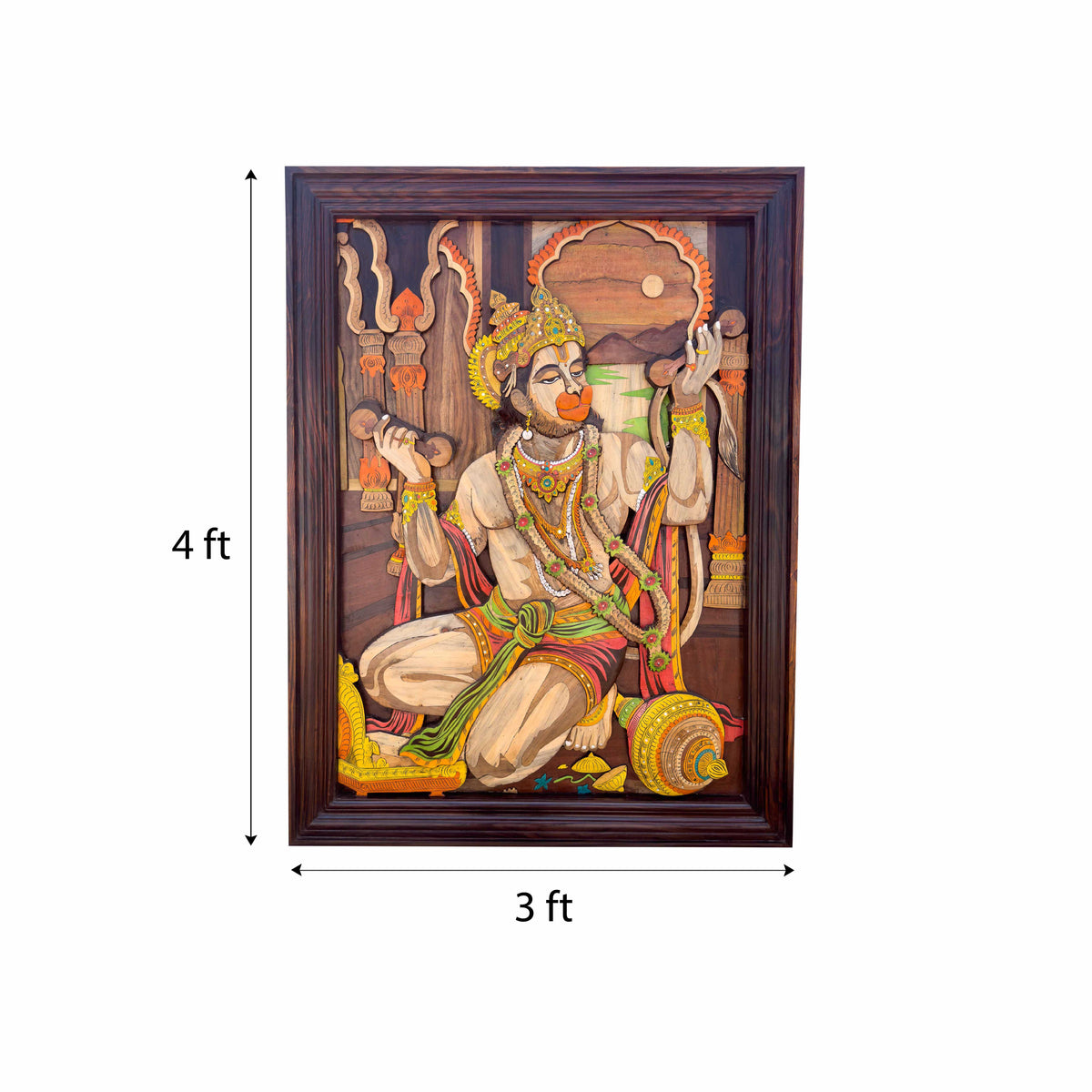 Mysore Wooden Inlay Hanuman-Wall panel