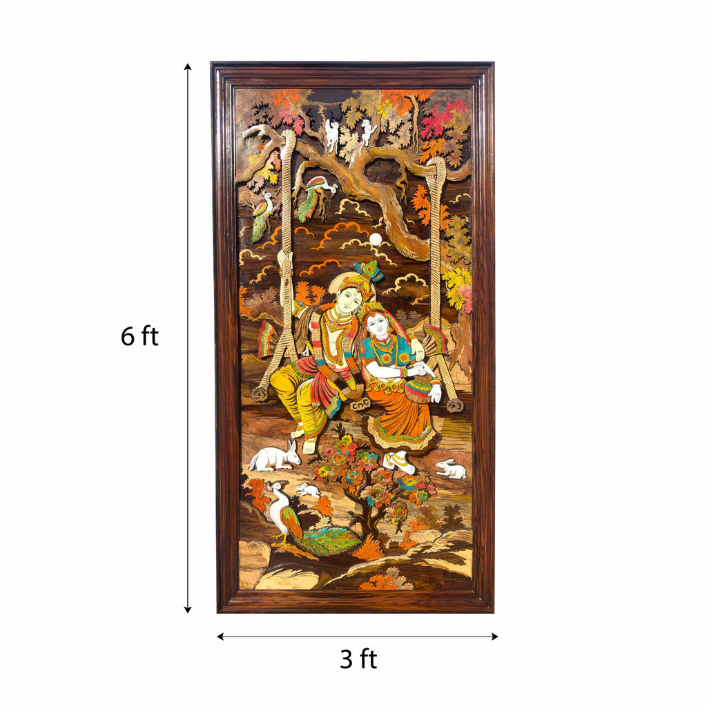 Mysore Wooden Inlay Radha Krishna Wall Panel