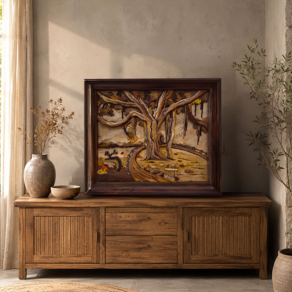 Mysore Wooden Inlay Banyan Tree Panel