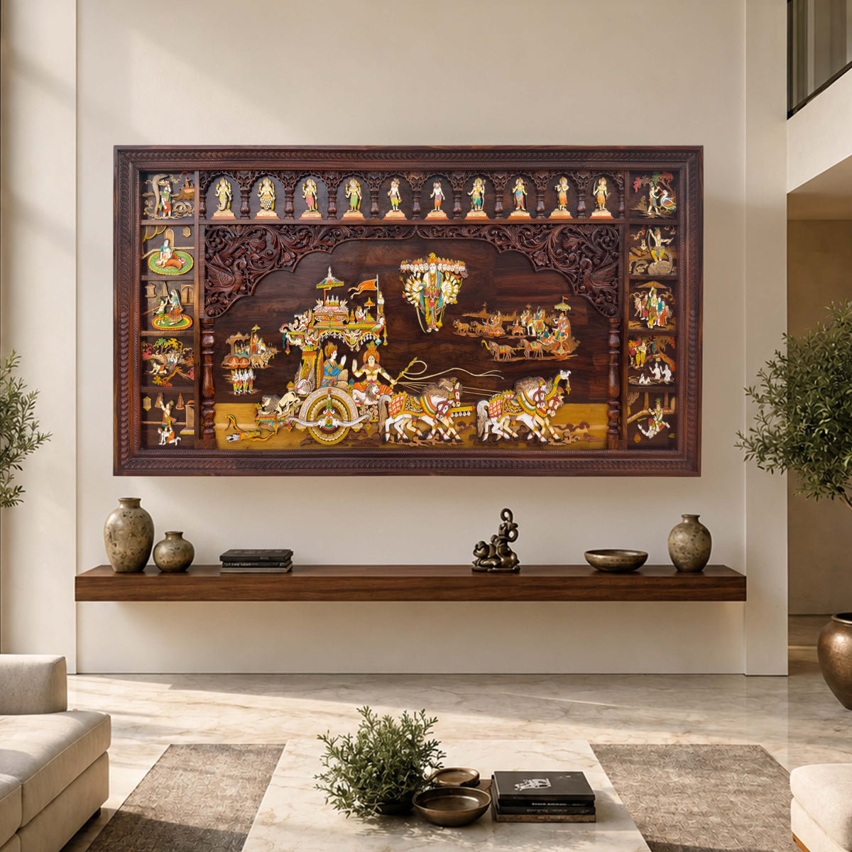 Mysore Wooden Inlay Rosewood Geethopadesam Panel