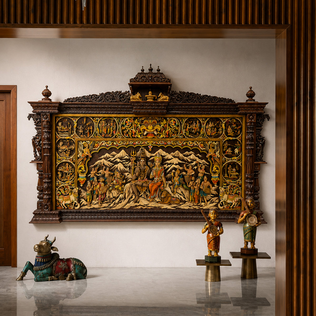 Mysore Wooden Inlay Wooden Shiva Leela Panel