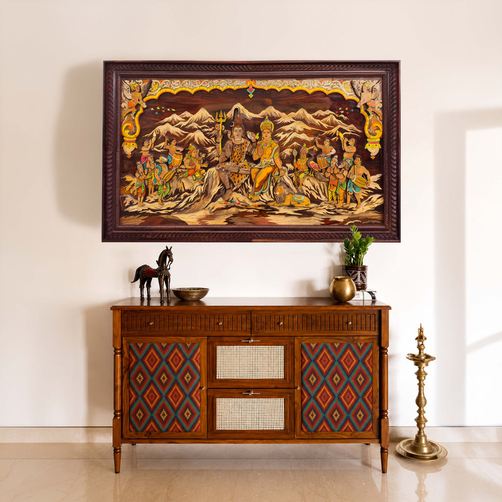 Mysore Wooden Inlay Shiva Leela Panel