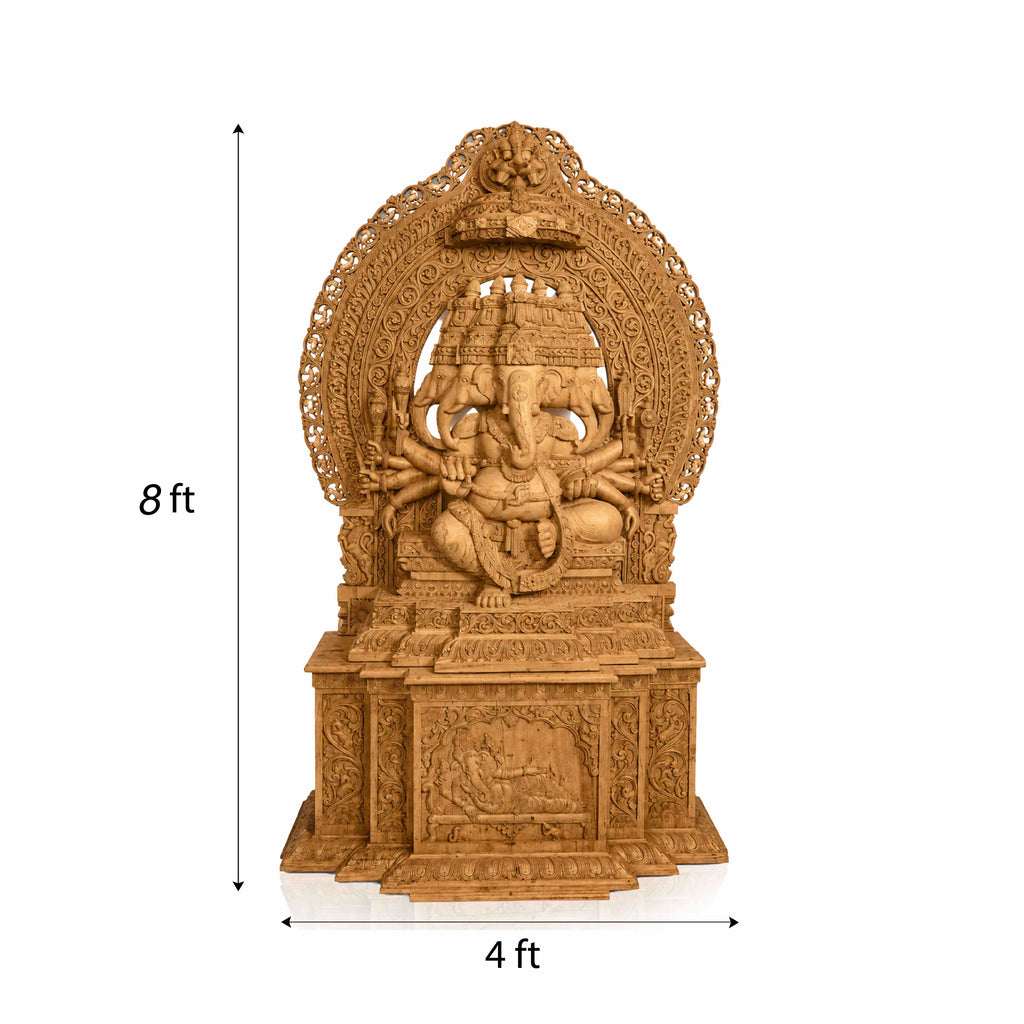 Panchamukhi Ganesha Wooden Statue