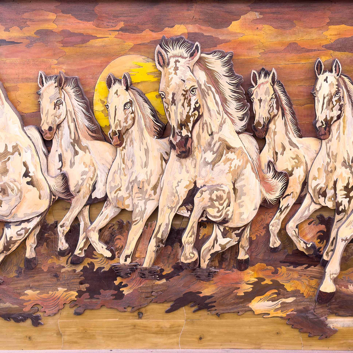 Mysore Wooden Inlay Running Horse Wall Panel