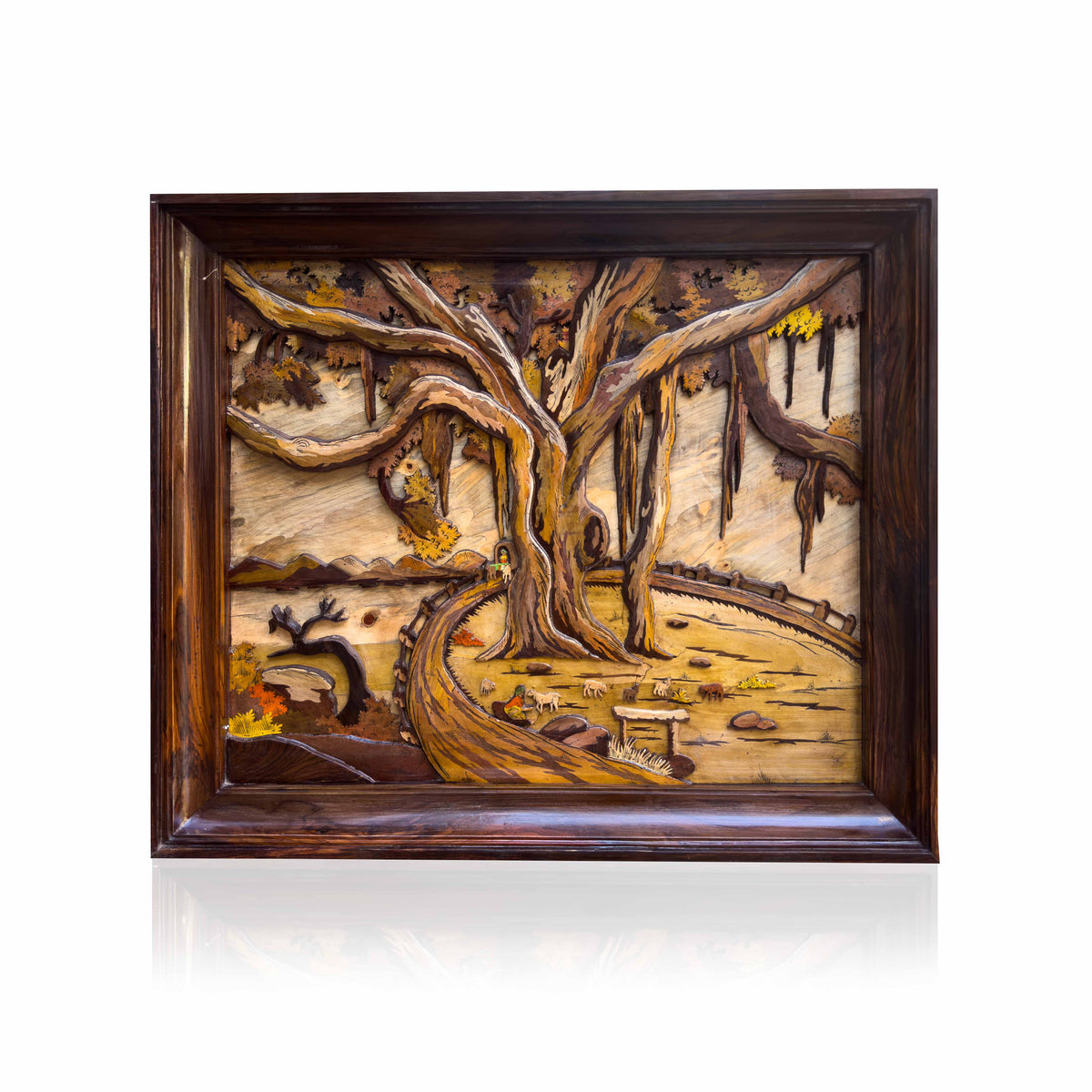 Mysore Wooden Inlay Banyan Tree Panel