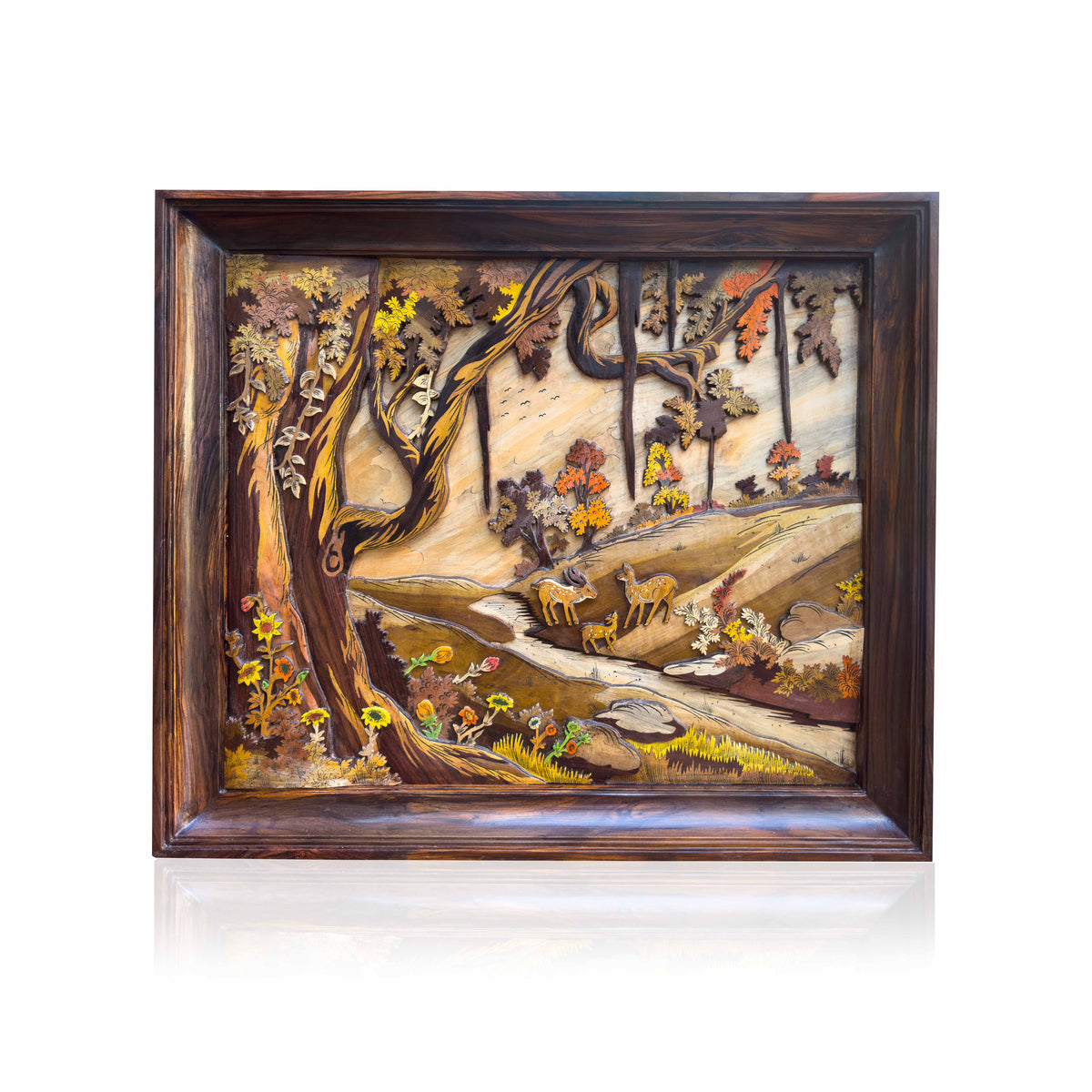 Mysore Wooden Inlay Forest Scenery Panel
