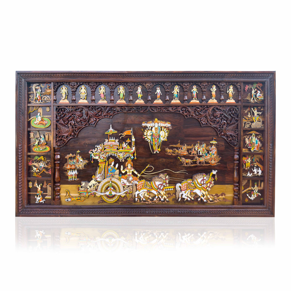 Mysore Wooden Inlay Rosewood Geethopadesam Panel