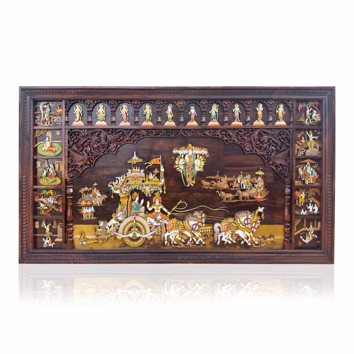 Mysore Wooden Inlay Rosewood Geethopadesam Panel