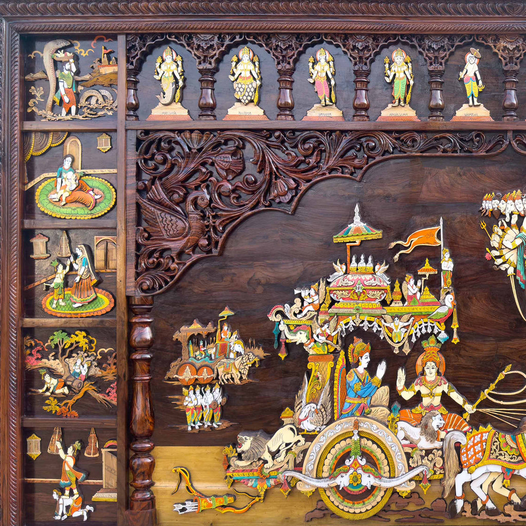 Mysore Wooden Inlay Rosewood Geethopadesam Panel