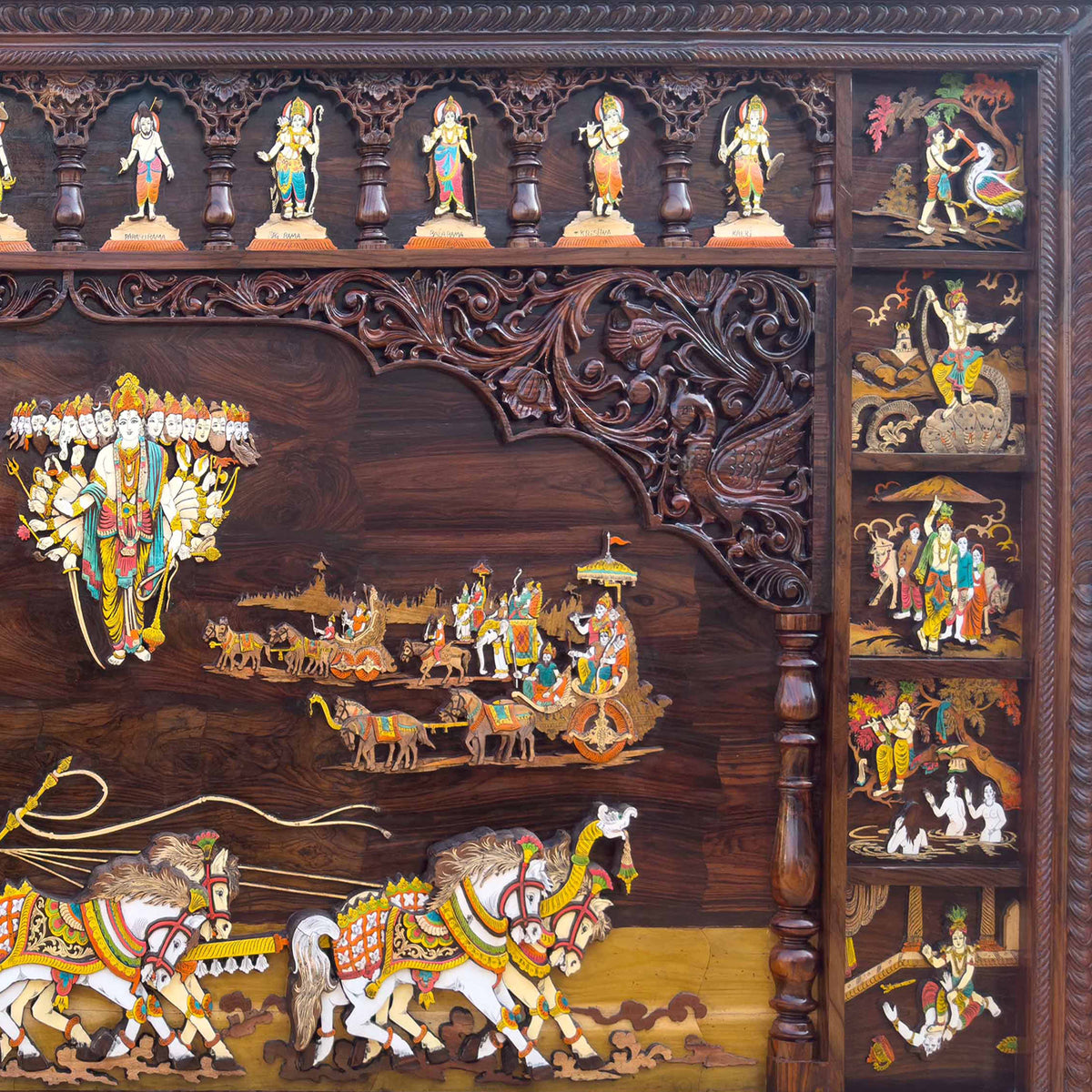 Mysore Wooden Inlay Rosewood Geethopadesam Panel