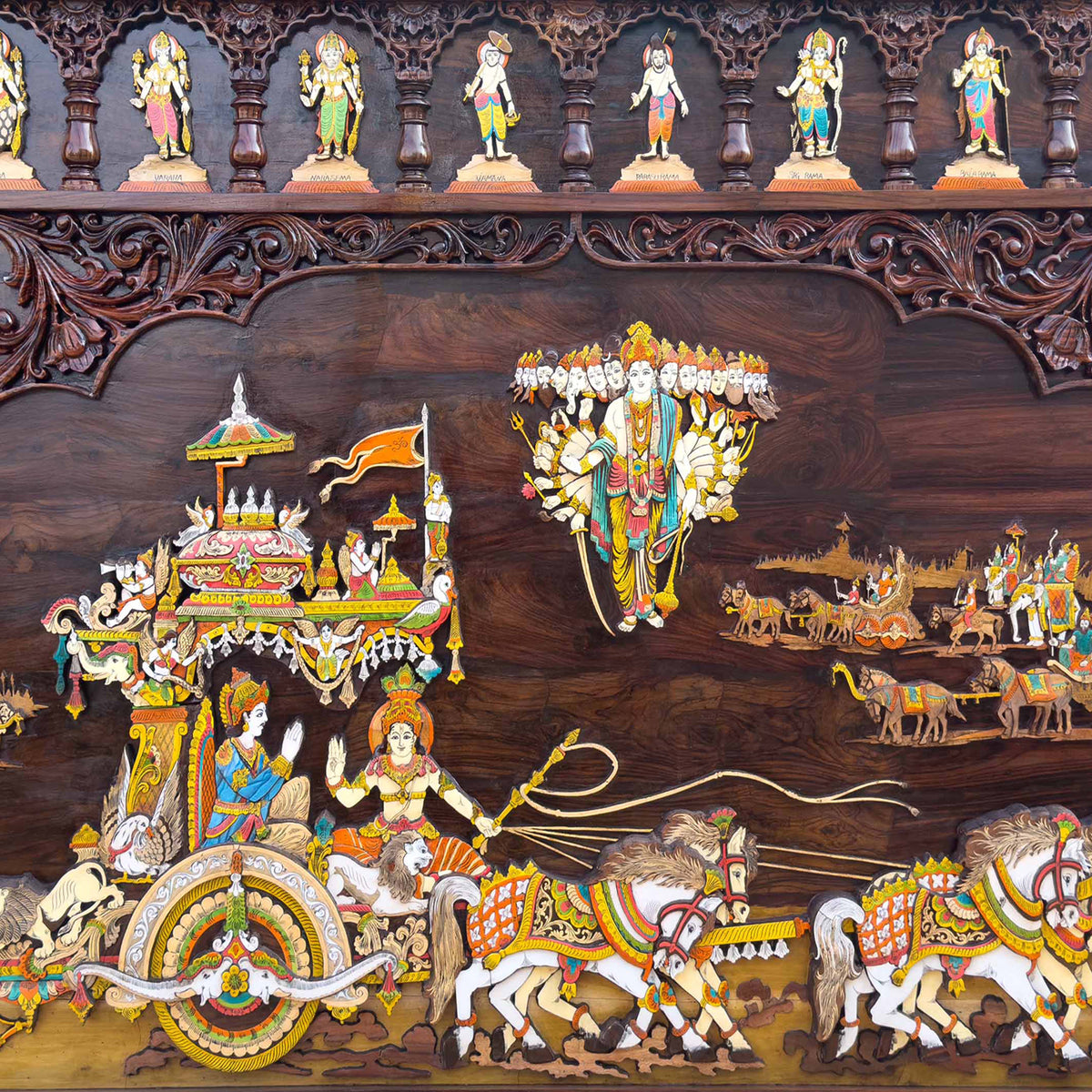 Mysore Wooden Inlay Rosewood Geethopadesam Panel
