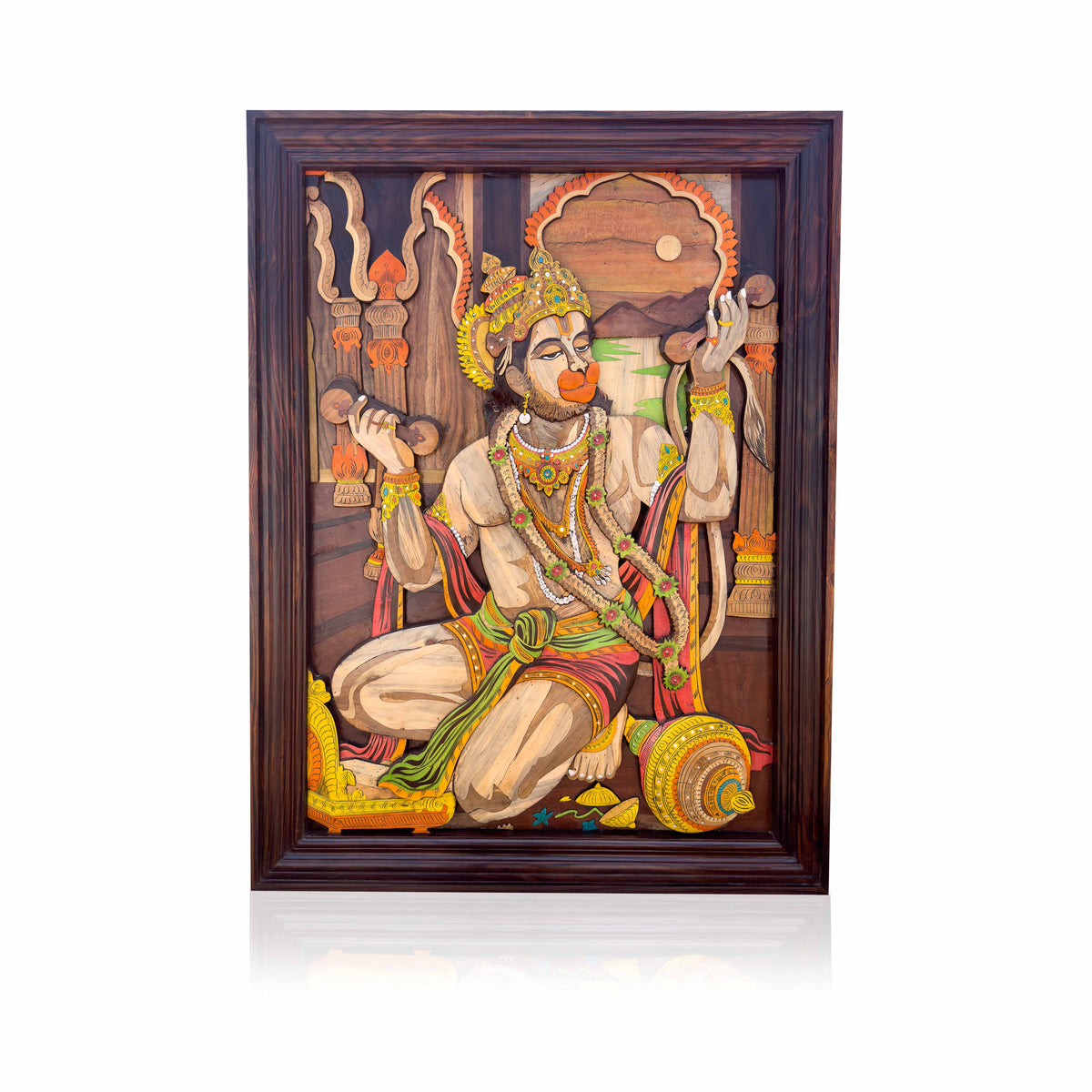 Mysore Wooden Inlay Hanuman-Wall panel