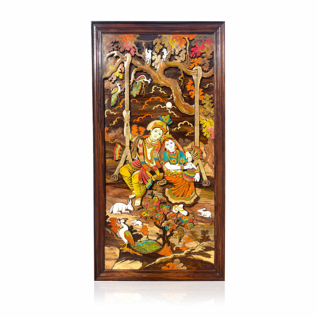 Mysore Wooden Inlay Radha Krishna Wall Panel