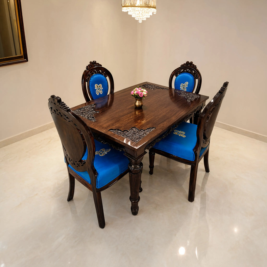 Hand-Carved Rosewood 4-Seater Dining Table Set