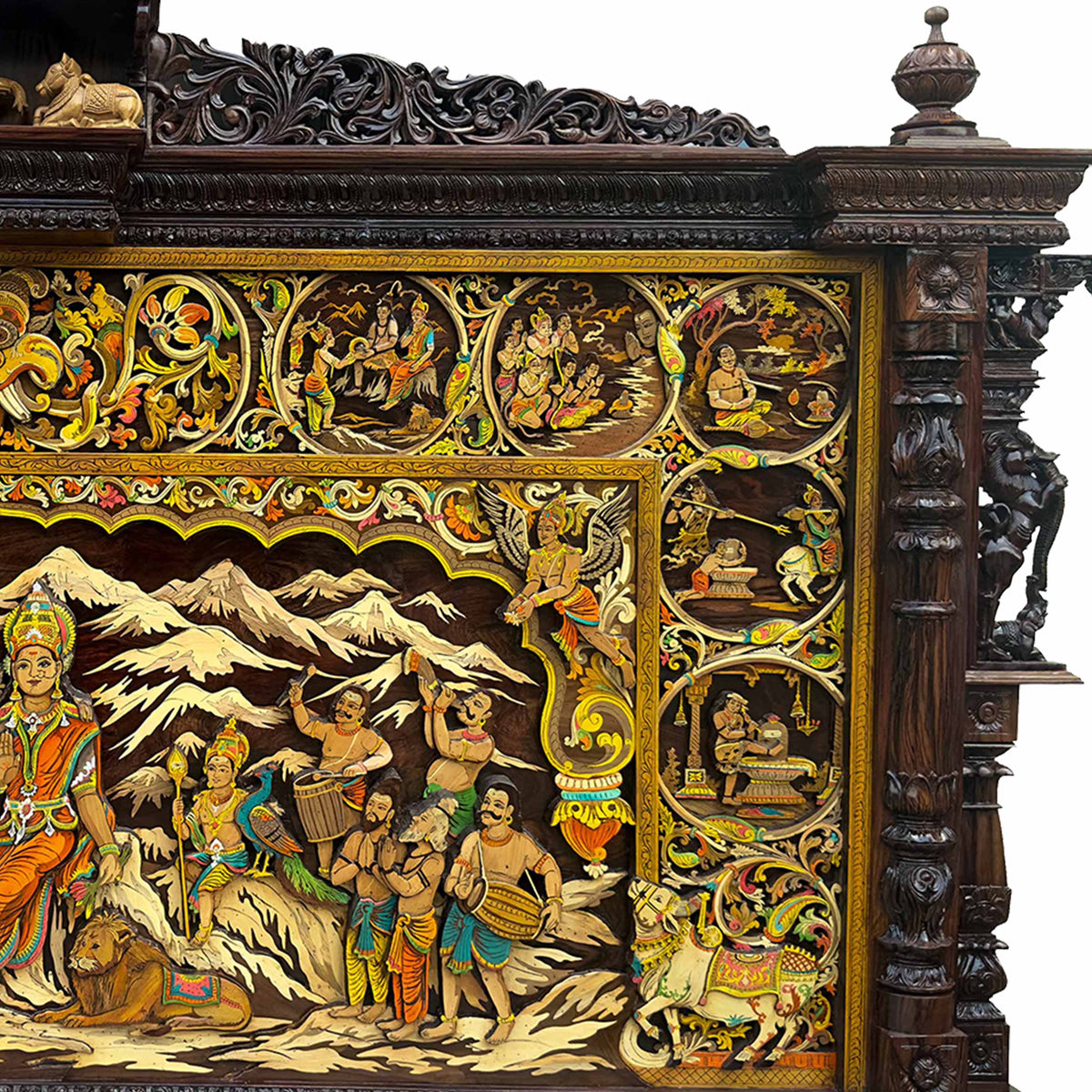 Mysore Wooden Inlay Wooden Shiva Leela Panel