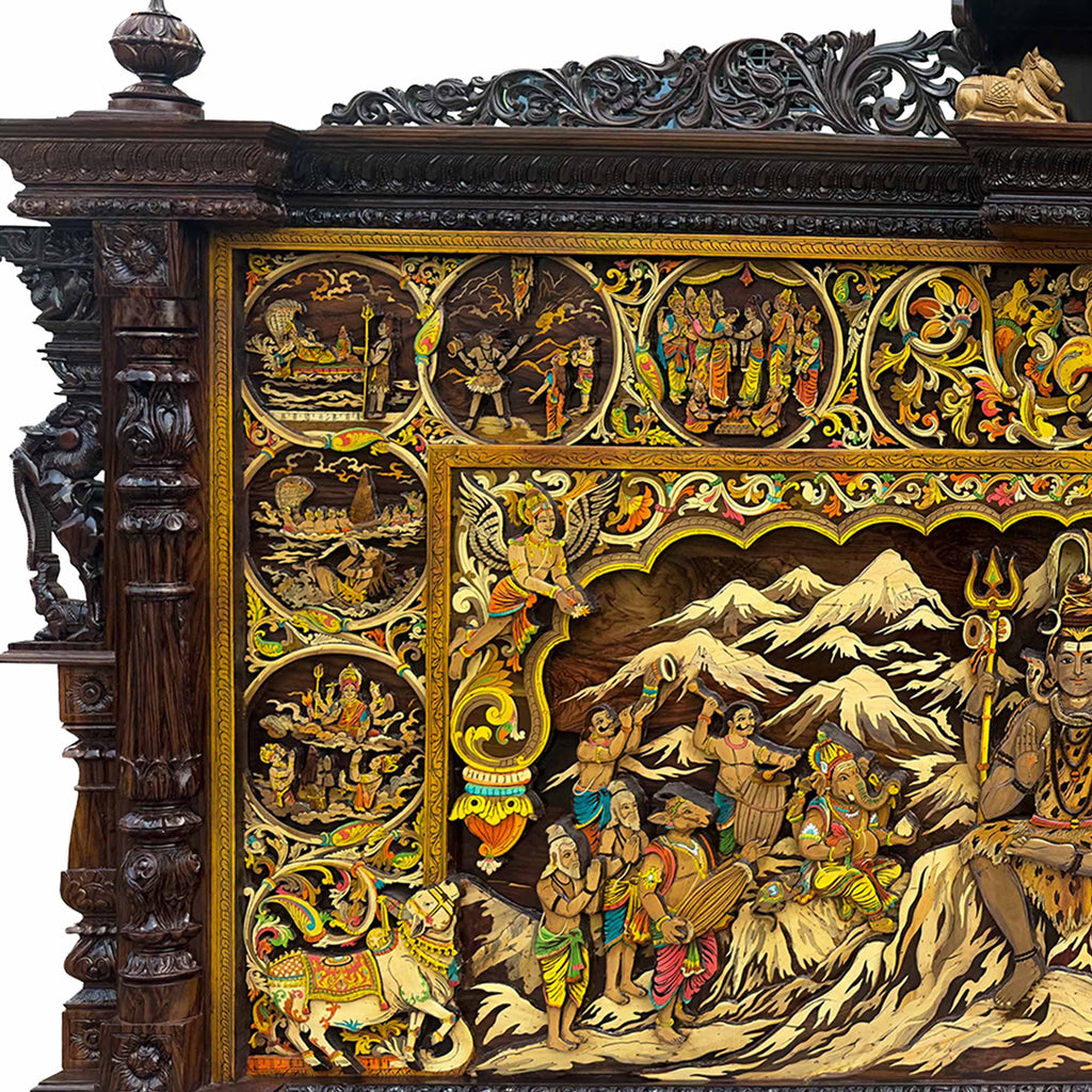 Mysore Wooden Inlay Wooden Shiva Leela Panel
