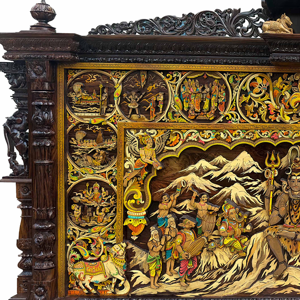 Mysore Wooden Inlay Wooden Shiva Leela Panel