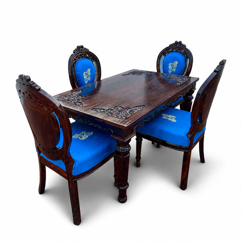 Hand-Carved Rosewood 4-Seater Dining Table Set